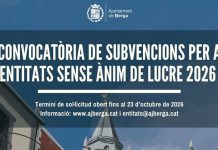 Berga obre la convocatòria per a la subvenció de projectes d’entitats locals sense ànim de lucre per a l’anualitat de 2026
